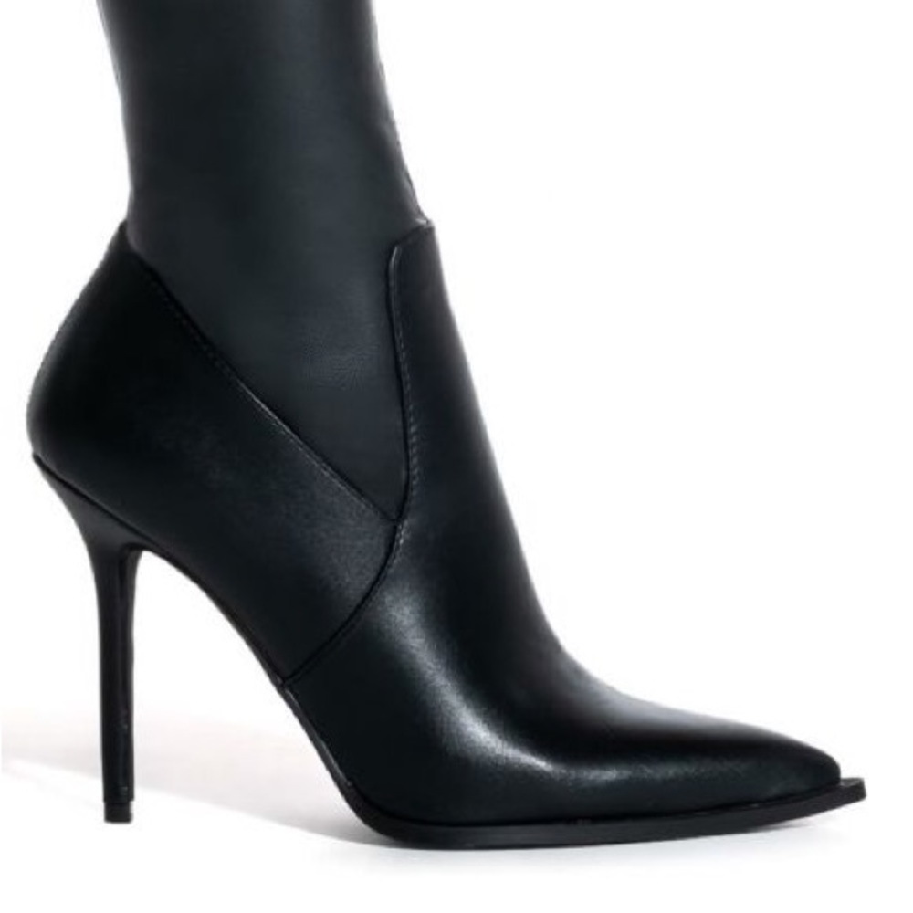 Azalea Wang Black Vegan Leather 4 Way Stretch Thigh High Boots - Picture 5 of 6